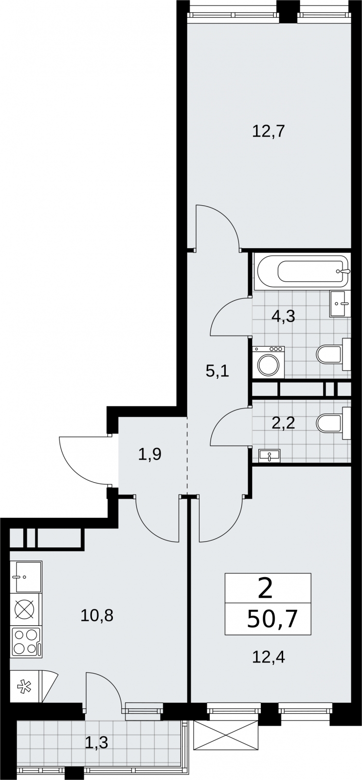 1-комнатная квартира (Студия) в ЖК Бунинские кварталы на 3 этаже в 2 секции. Сдача в 4 кв. 2025 г.