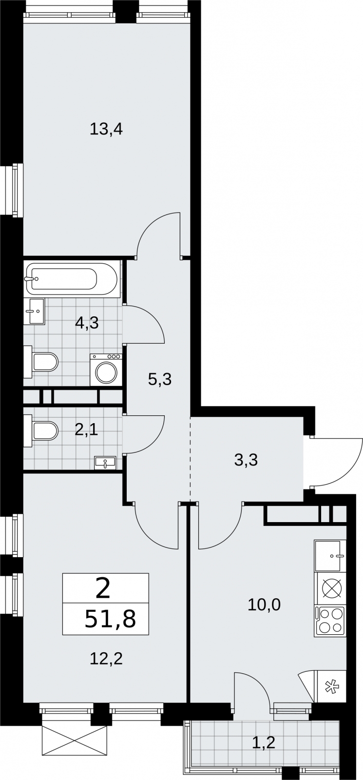 1-комнатная квартира (Студия) в ЖК Бунинские кварталы на 4 этаже в 2 секции. Сдача в 4 кв. 2025 г.