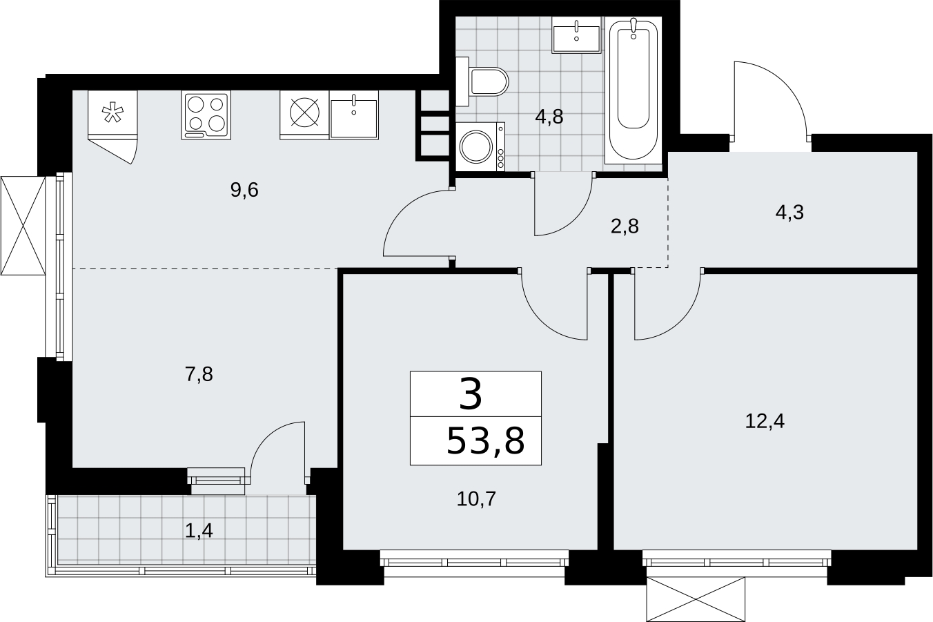 2-комнатная квартира с отделкой в ЖК Бунинские кварталы на 4 этаже в 6 секции. Сдача в 2 кв. 2026 г.