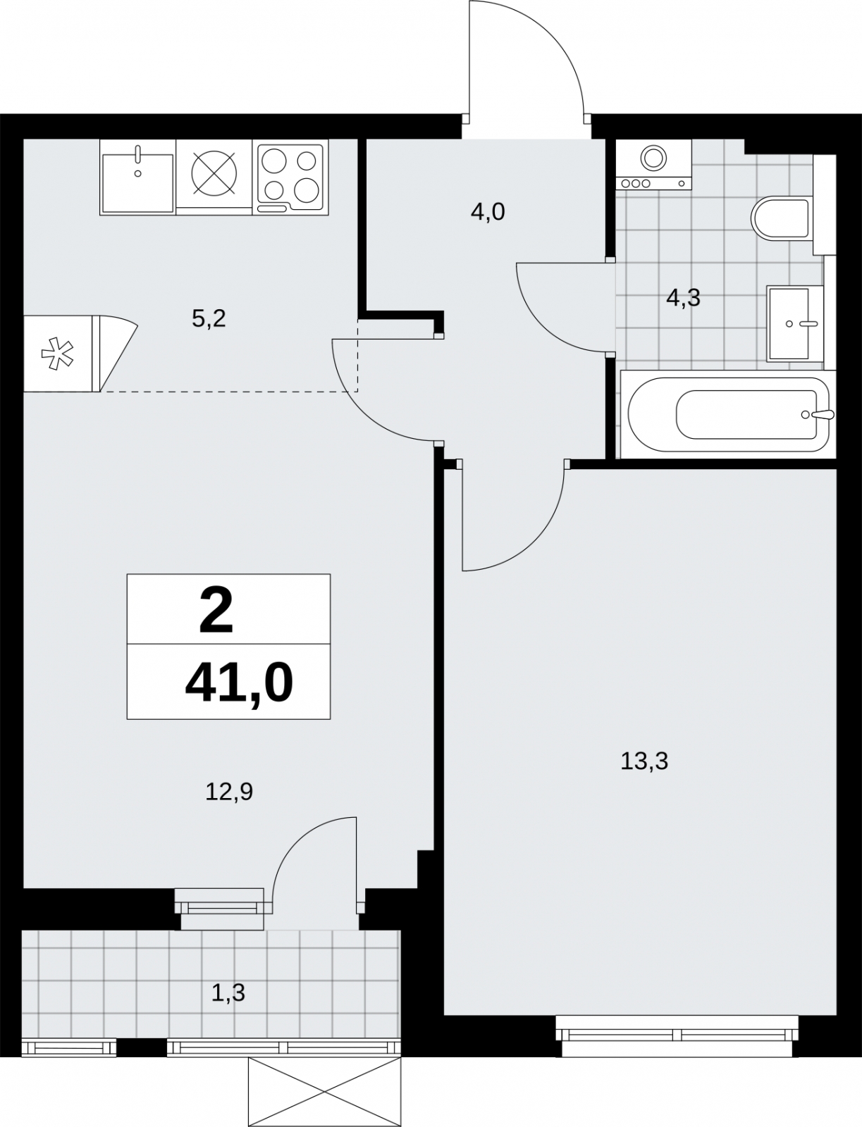 1-комнатная квартира (Студия) с отделкой в ЖК Бунинские кварталы на 9 этаже в 1 секции. Сдача в 2 кв. 2026 г.