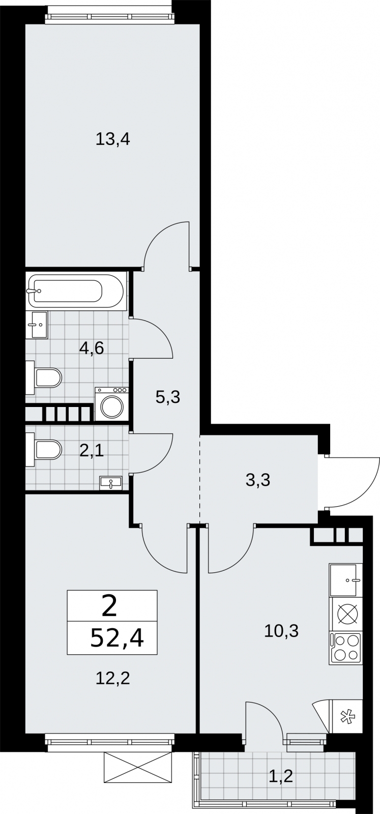 2-комнатная квартира с отделкой в ЖК Бунинские кварталы на 4 этаже в 2 секции. Сдача в 2 кв. 2026 г.