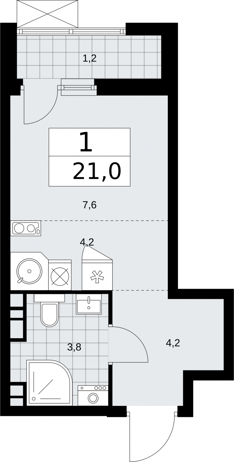 1-комнатная квартира в ЖК Бунинские кварталы на 16 этаже в 1 секции. Сдача в 2 кв. 2026 г.