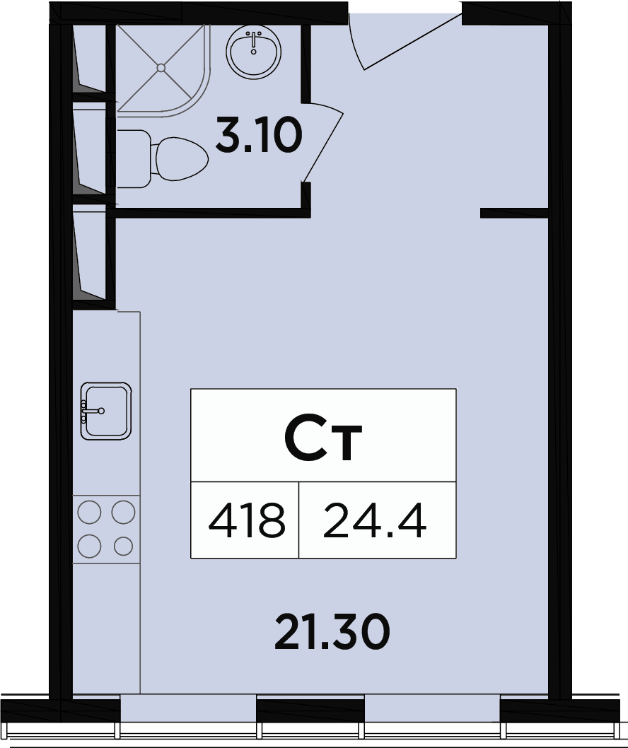 1-комнатная квартира (Студия) с отделкой в ЖК Легендарный Квартал на Березовой  аллее на 7 этаже в 1 секции. Сдача в 3 кв. 2019 г.