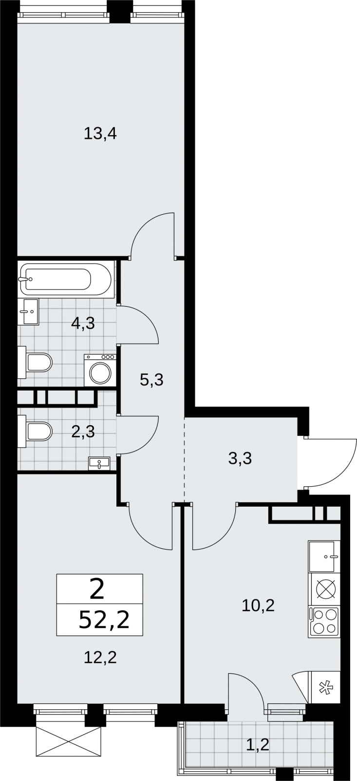 1-комнатная квартира с отделкой в ЖК Бунинские кварталы на 3 этаже в 2 секции. Сдача в 2 кв. 2026 г.