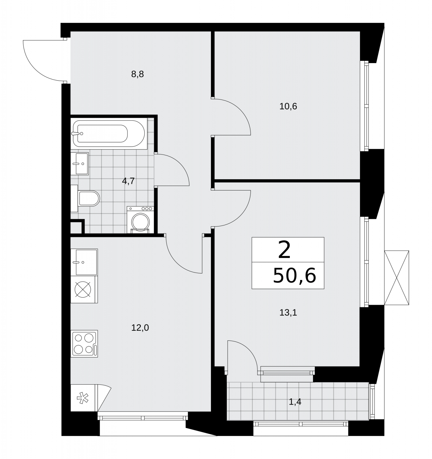 1-комнатная квартира (Студия) в ЖК Ильинойс на 22 этаже в 1 секции. Сдача в 4 кв. 2024 г.