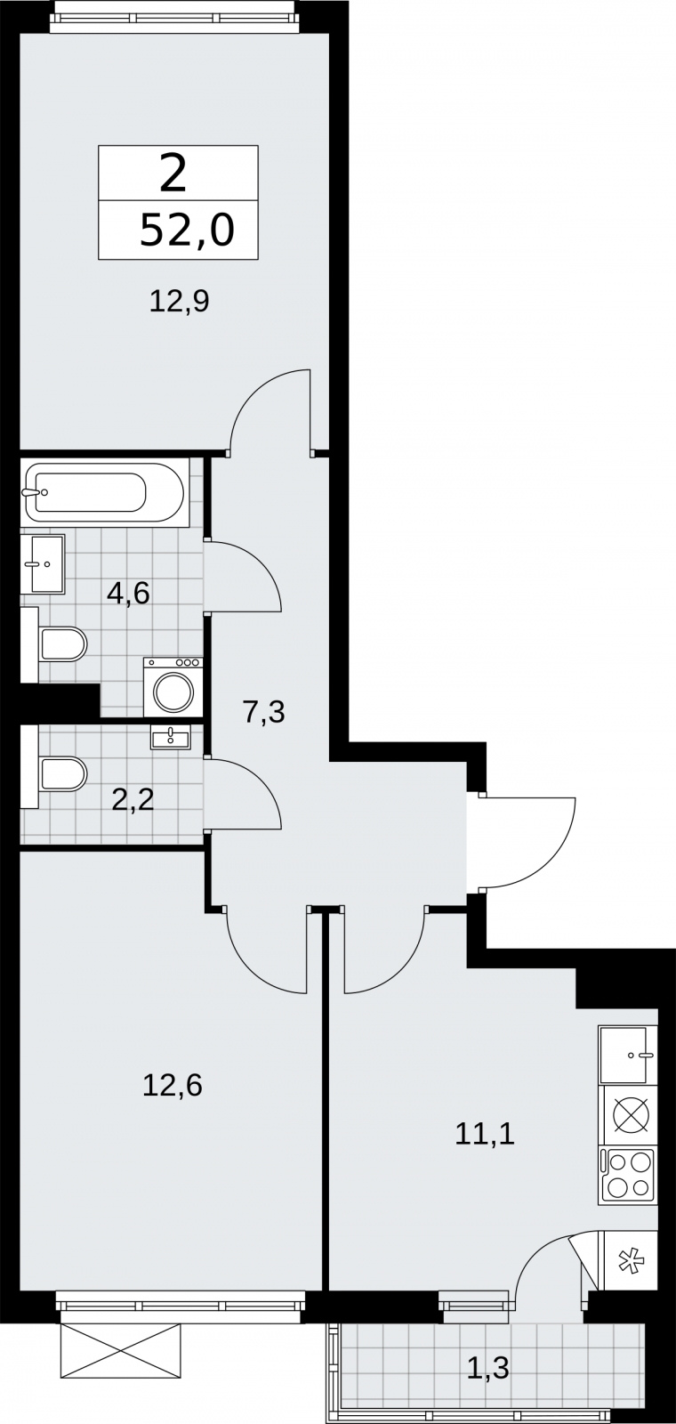 3-комнатная квартира в ЖК Бунинские кварталы на 6 этаже в 2 секции. Сдача в 4 кв. 2025 г.