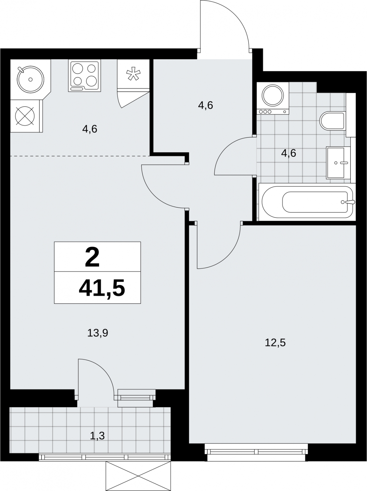 1-комнатная квартира с отделкой в ЖК Бунинские кварталы на 14 этаже в 2 секции. Сдача в 2 кв. 2026 г.