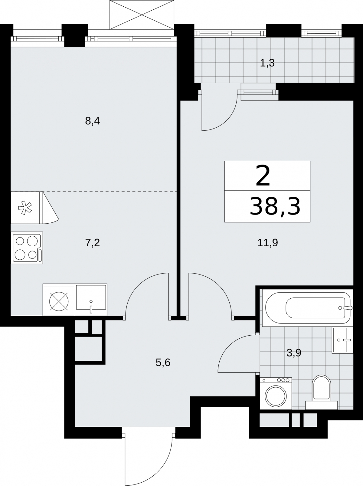 2-комнатная квартира в ЖК Бунинские кварталы на 21 этаже в 1 секции. Сдача в 2 кв. 2026 г.