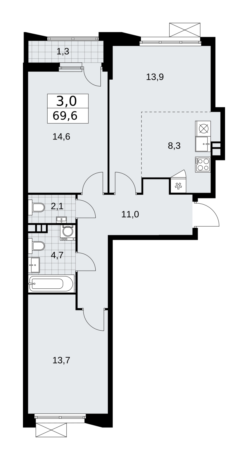 2-комнатная квартира в ЖК Созидатели на 7 этаже в 1 секции. Сдача в 1 кв. 2023 г.