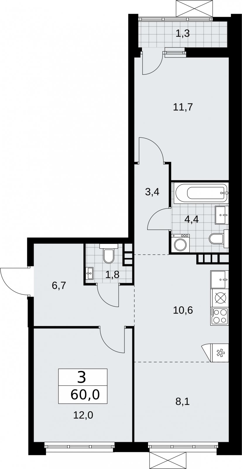 3-комнатная квартира в ЖК Созидатели на 7 этаже в 1 секции. Сдача в 1 кв. 2023 г.