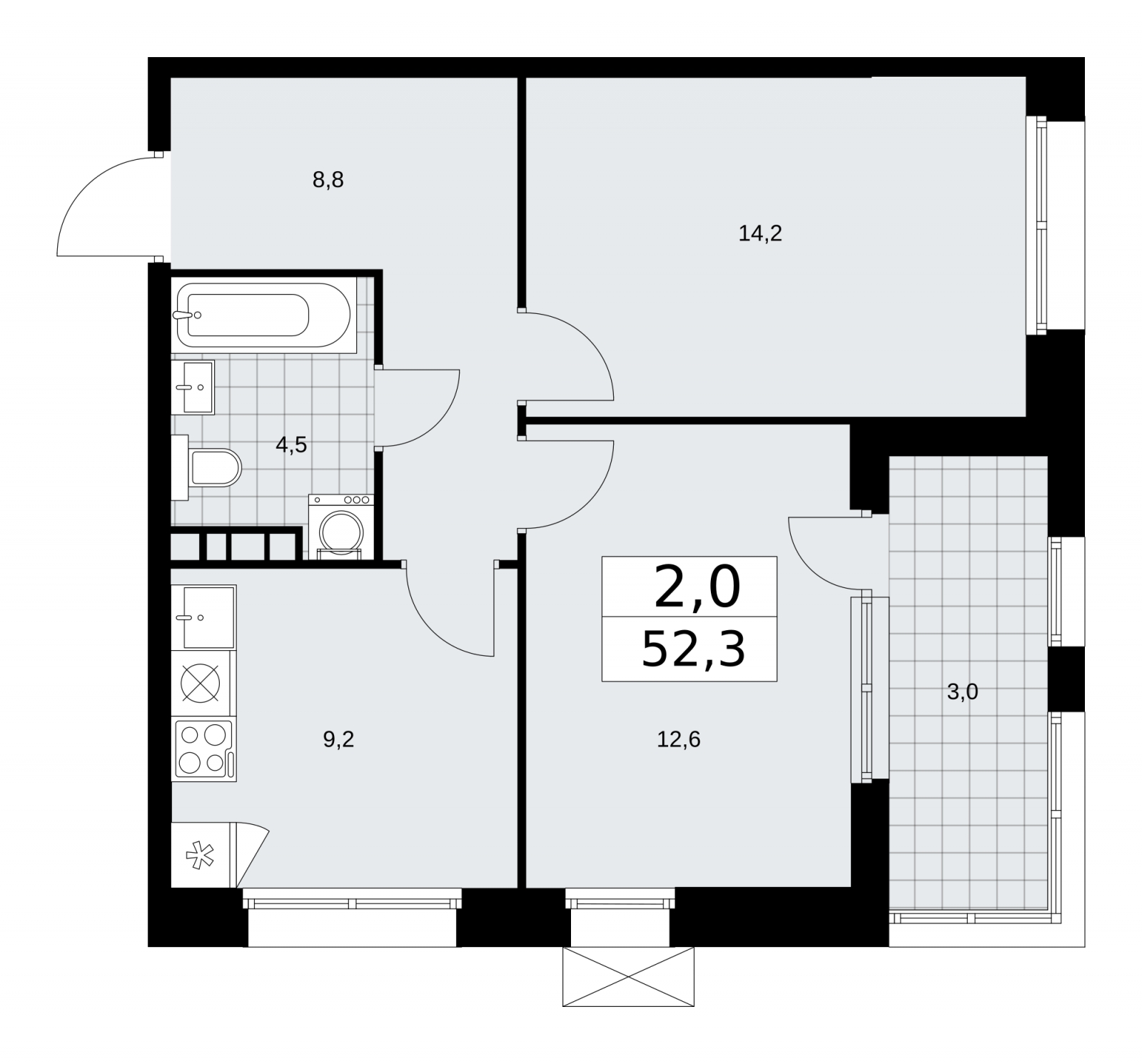 3-комнатная квартира в ЖК Созидатели на 4 этаже в 1 секции. Сдача в 3 кв. 2023 г.