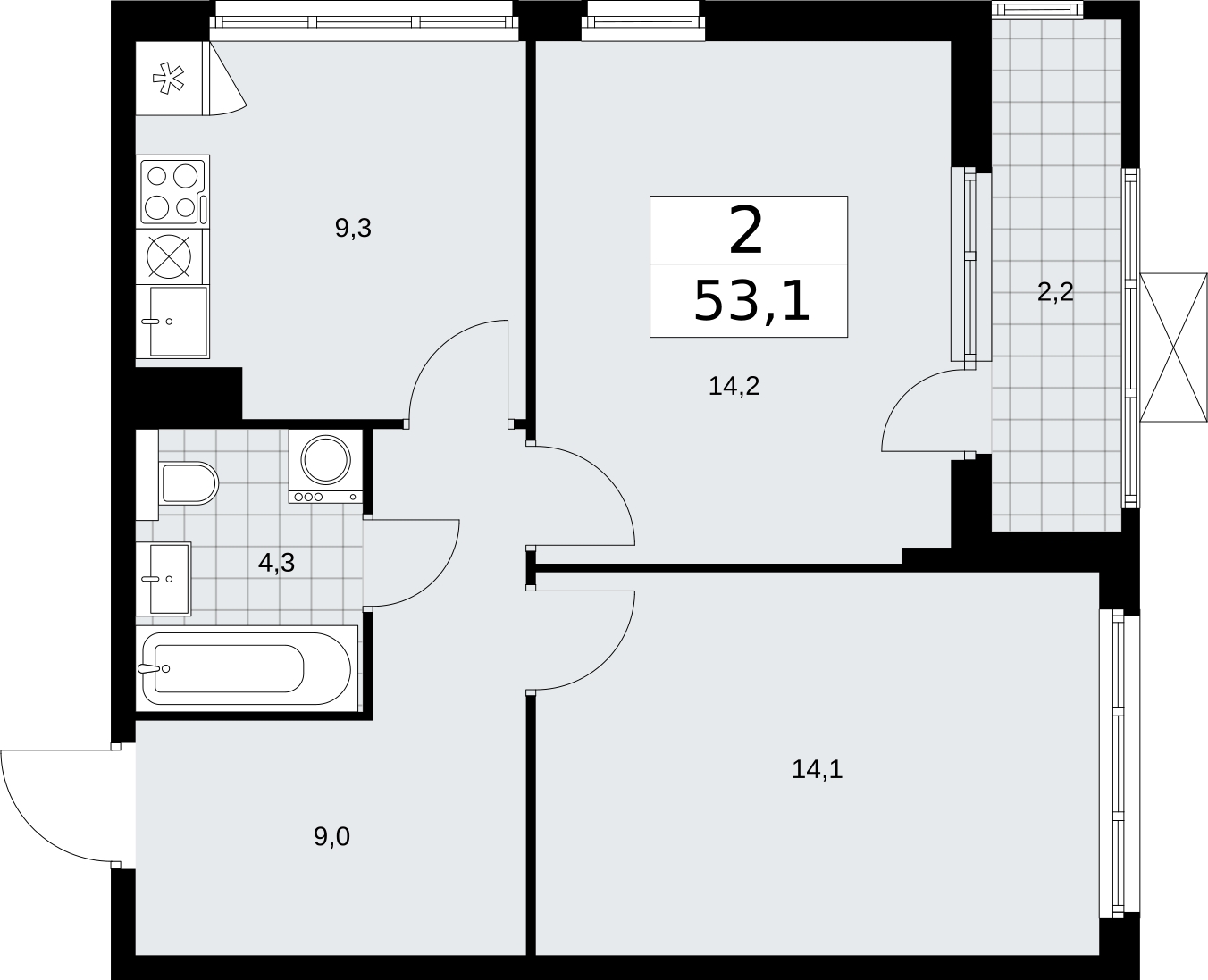 2-комнатная квартира в ЖК Бунинские кварталы на 4 этаже в 1 секции. Сдача в 2 кв. 2026 г.