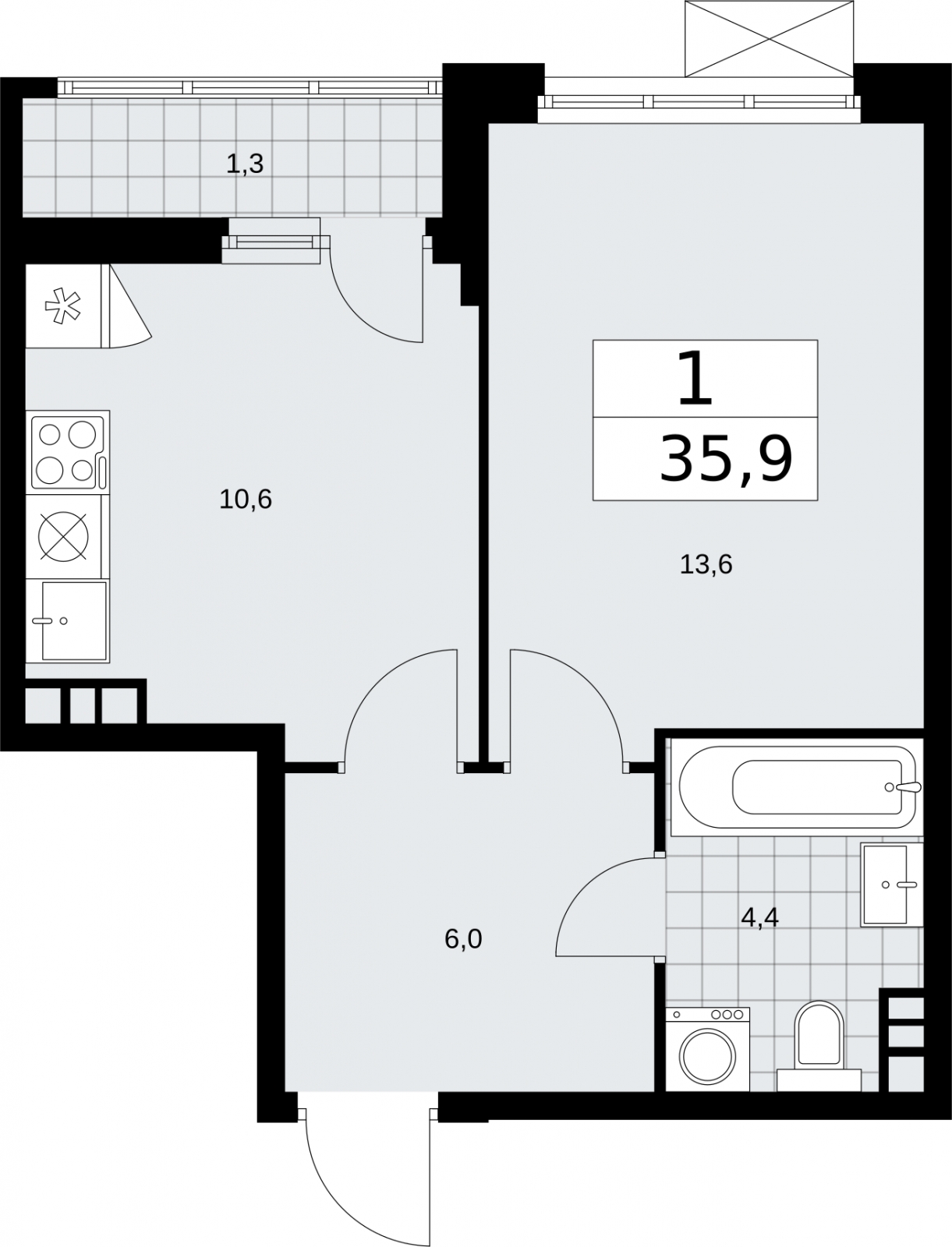 1-комнатная квартира в ЖК Бунинские кварталы на 10 этаже в 1 секции. Сдача в 2 кв. 2026 г.