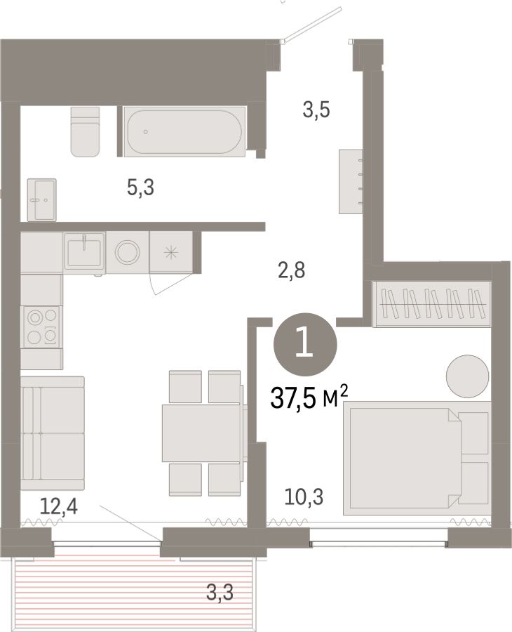 1-комнатная квартира с отделкой в ЖК Бунинские кварталы на 3 этаже в 2 секции. Сдача в 2 кв. 2026 г.