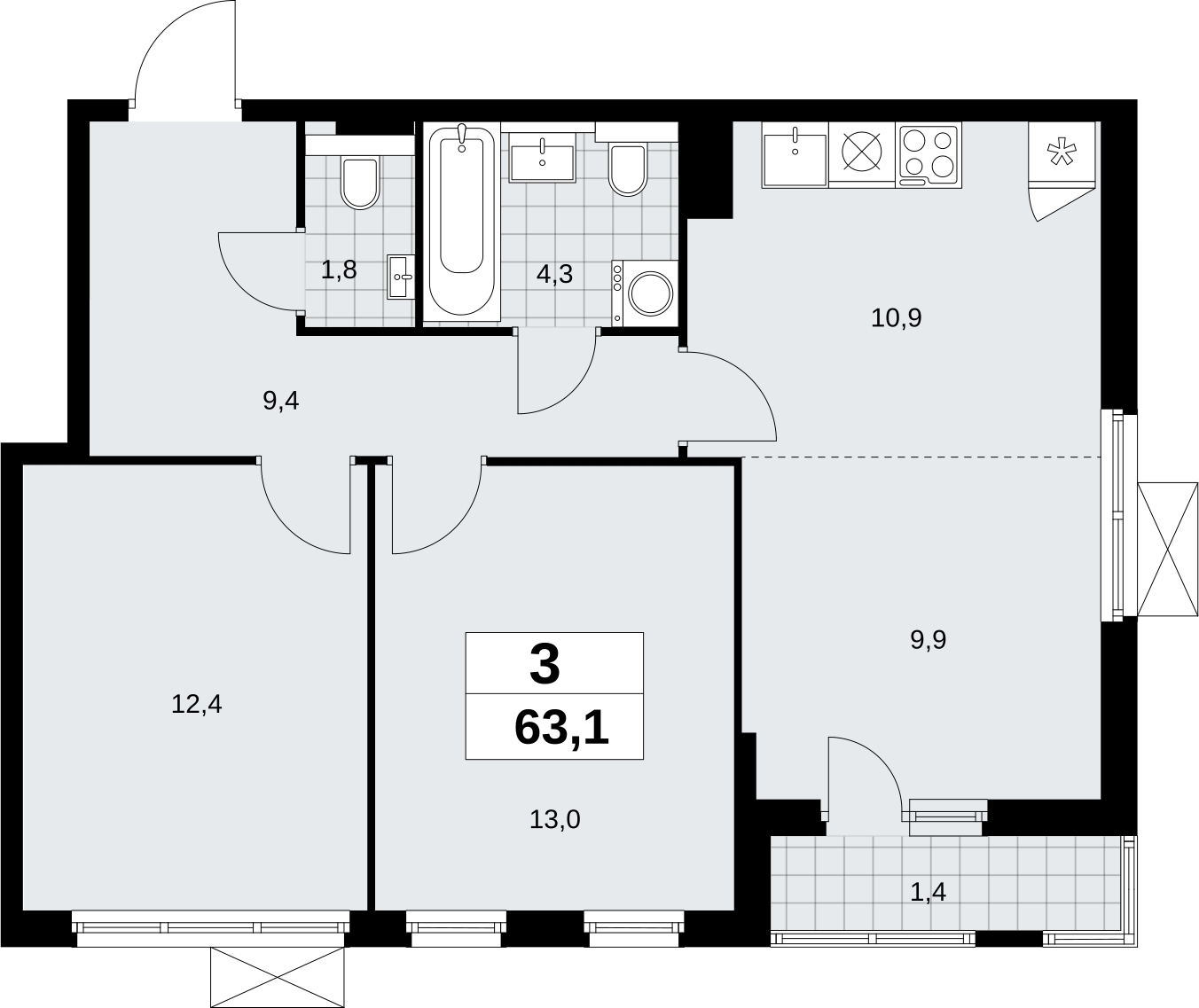 1-комнатная квартира с отделкой в ЖК Бунинские кварталы на 4 этаже в 2 секции. Сдача в 2 кв. 2026 г.