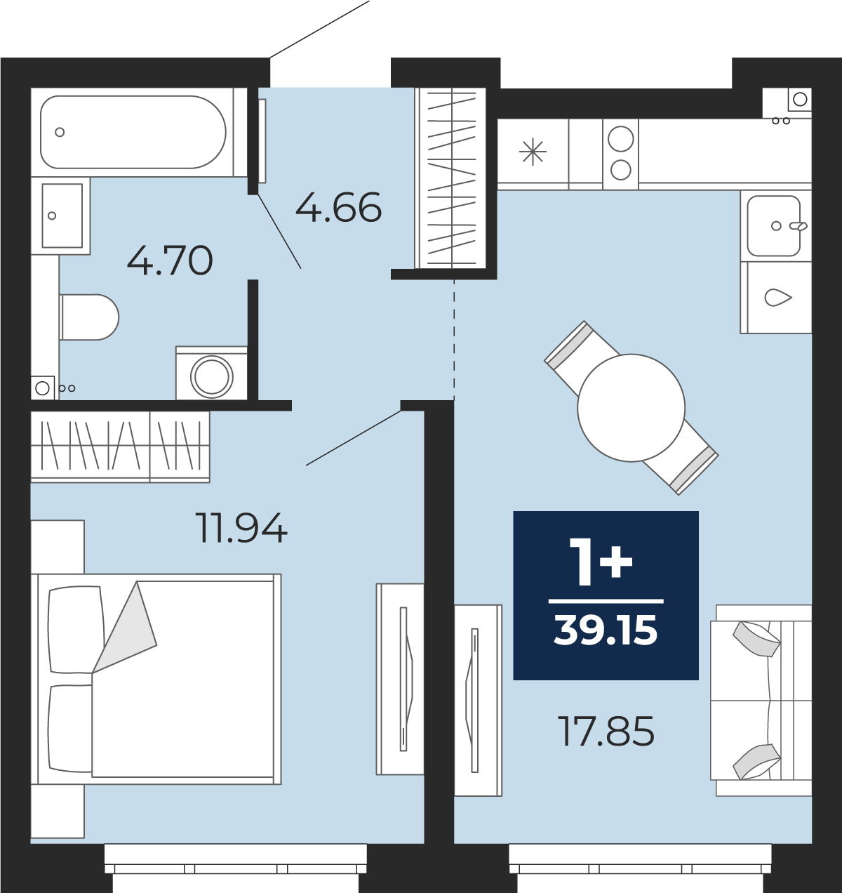 2-комнатная квартира в ЖК Бунинские кварталы на 12 этаже в 1 секции. Сдача в 2 кв. 2026 г.