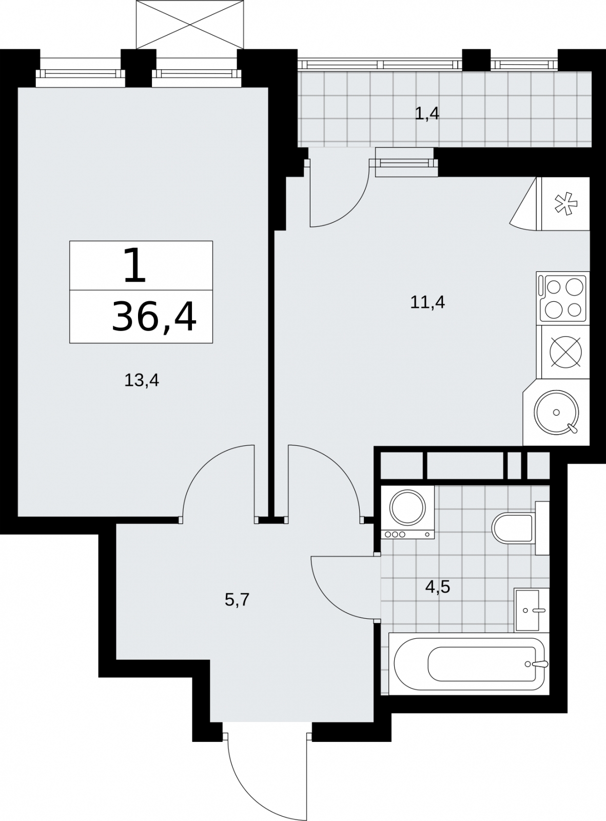 2-комнатная квартира в ЖК Бунинские кварталы на 14 этаже в 1 секции. Сдача в 2 кв. 2026 г.