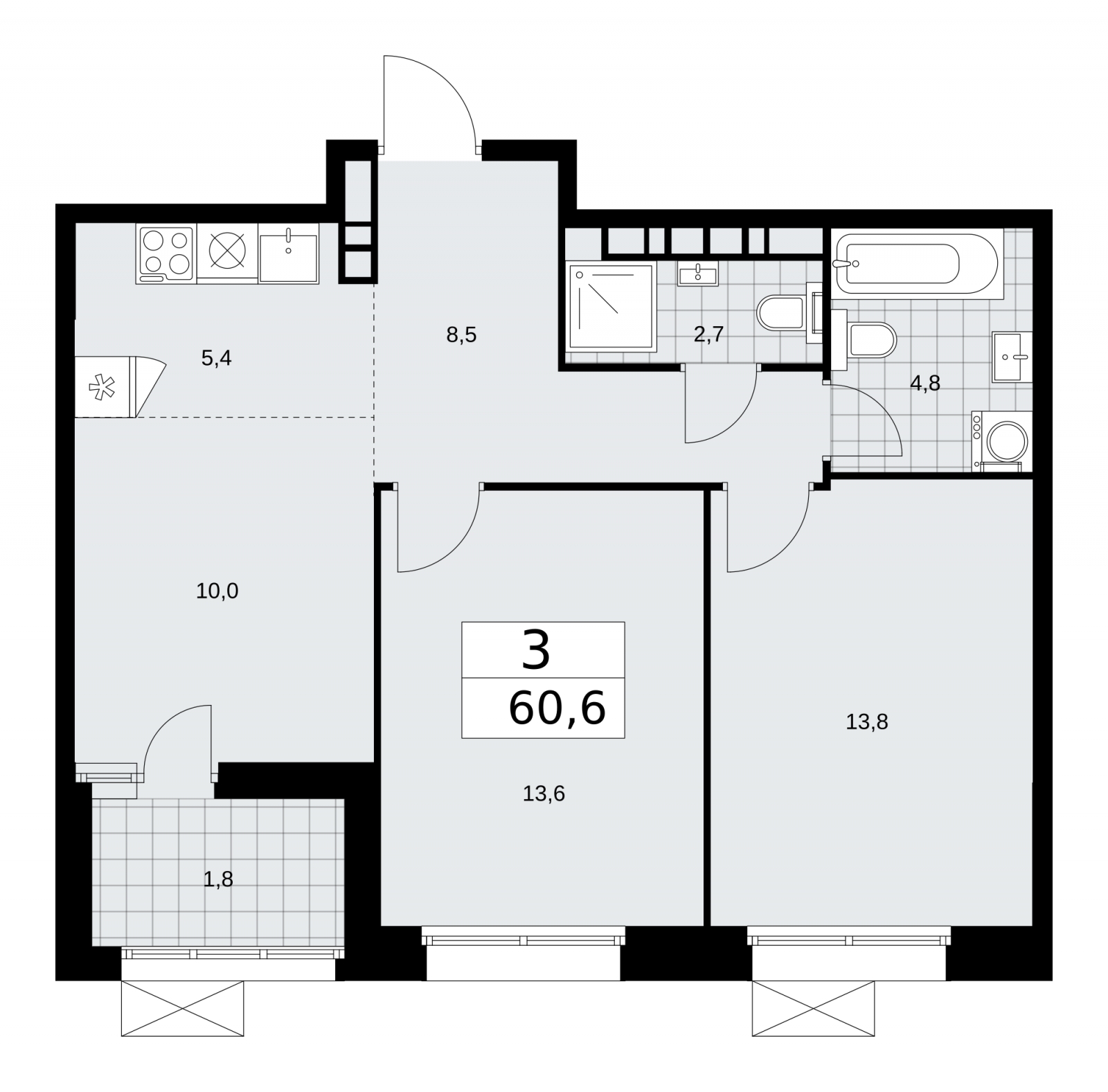 2-комнатная квартира с отделкой в ЖК Суздальское  шоссе 20 на 4 этаже в 1 секции. Сдача в 4 кв. 2022 г.