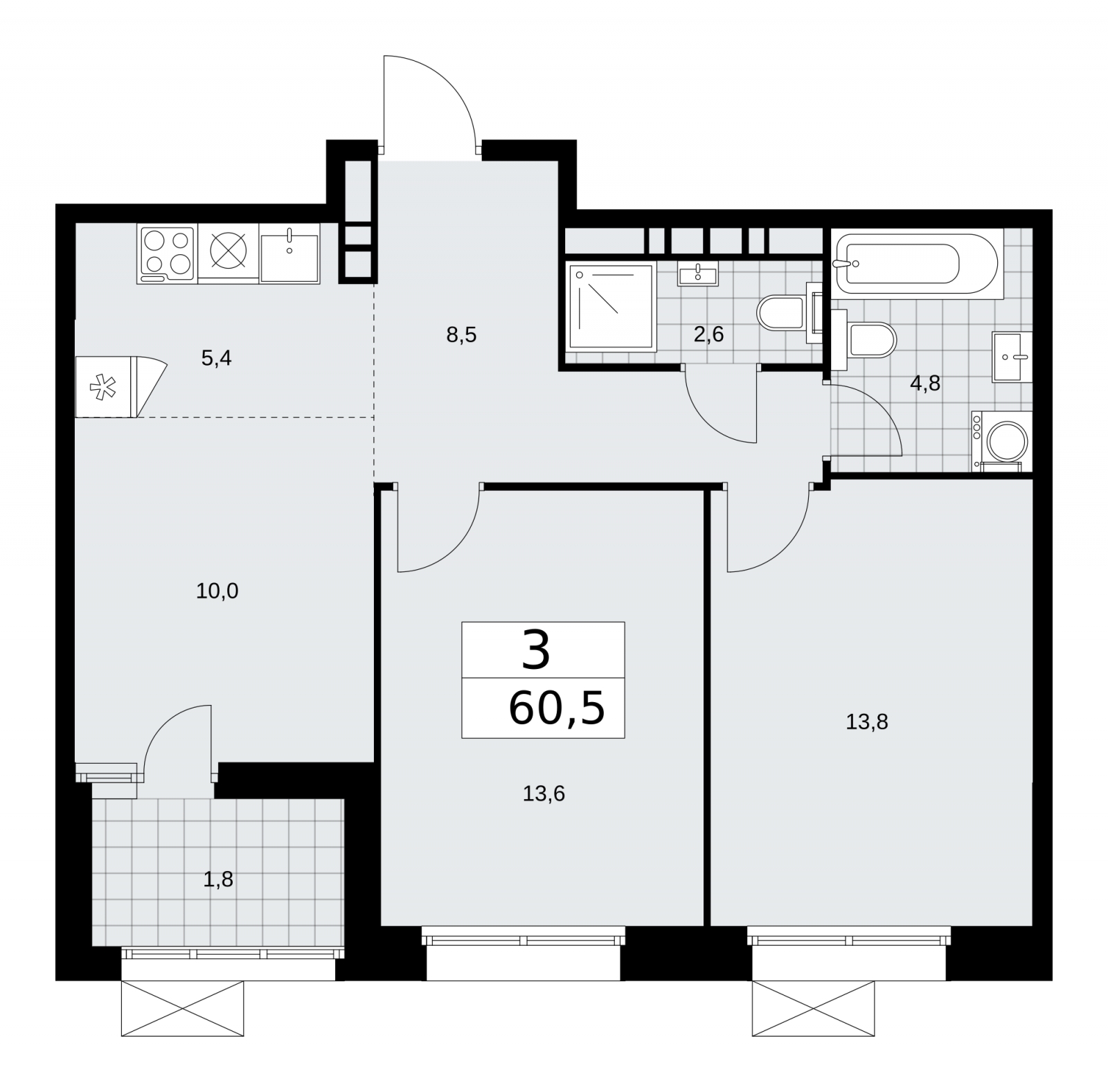 2-комнатная квартира с отделкой в ЖК Суздальское  шоссе 20 на 6 этаже в 1 секции. Сдача в 4 кв. 2022 г.