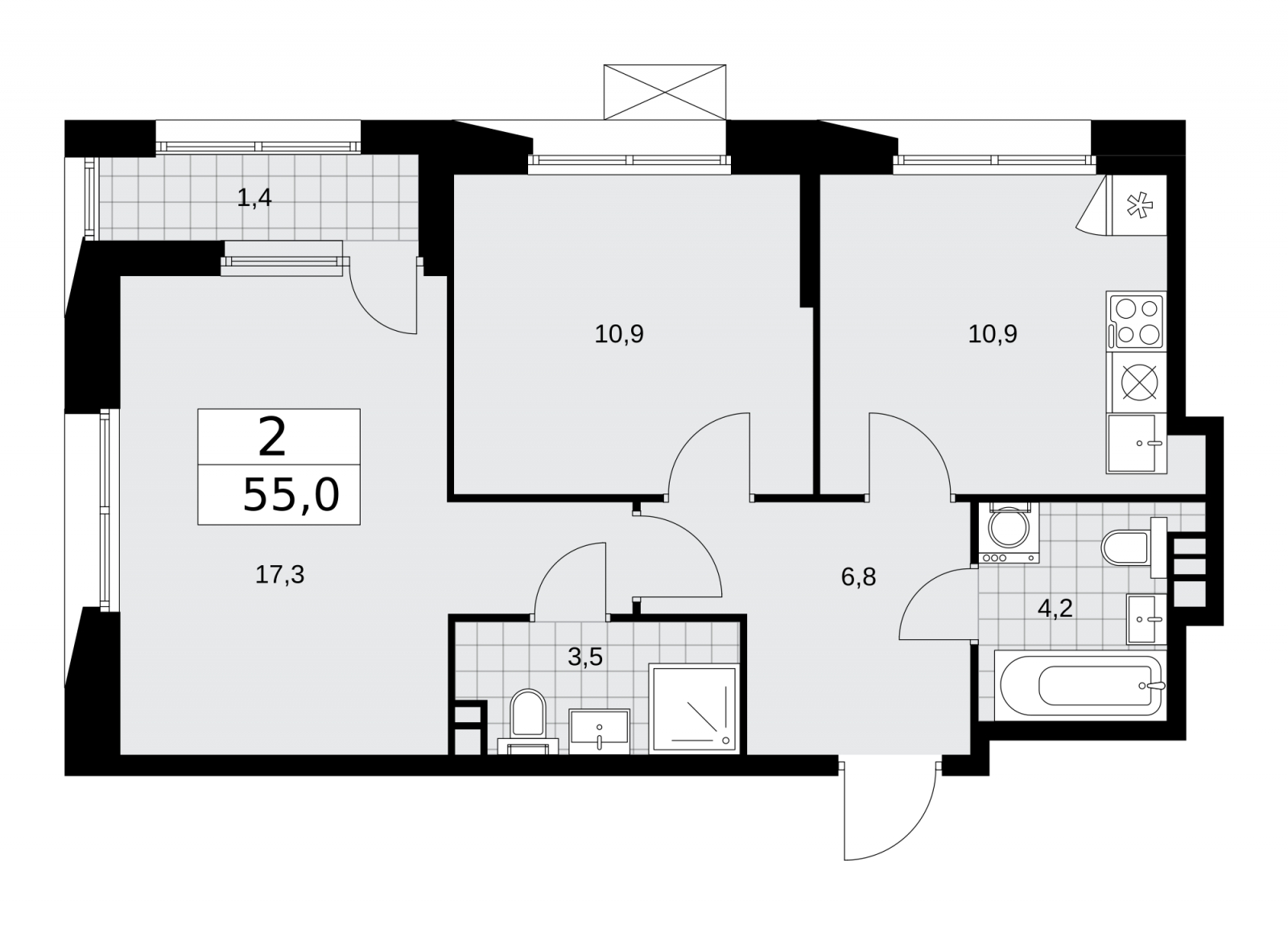 3-комнатная квартира в ЖК Level Мичуринский на 14 этаже в 1 секции. Сдача в 4 кв. 2024 г.