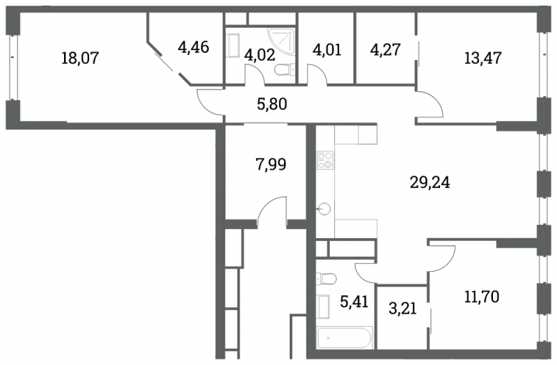 4-комнатная квартира в ЖК Headliner на 51 этаже в 1 секции. Сдача в 4 кв. 2022 г.