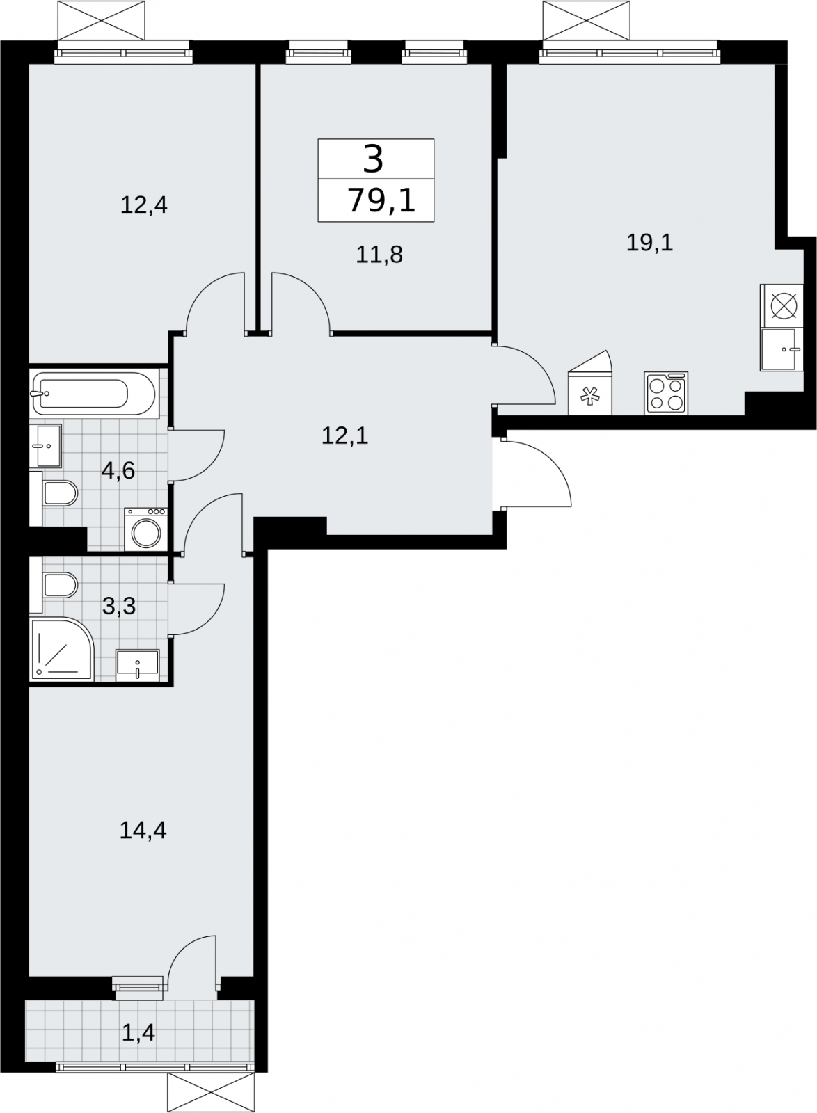 3-комнатная квартира в ЖК Бунинские кварталы на 18 этаже в 1 секции. Сдача в 4 кв. 2025 г.
