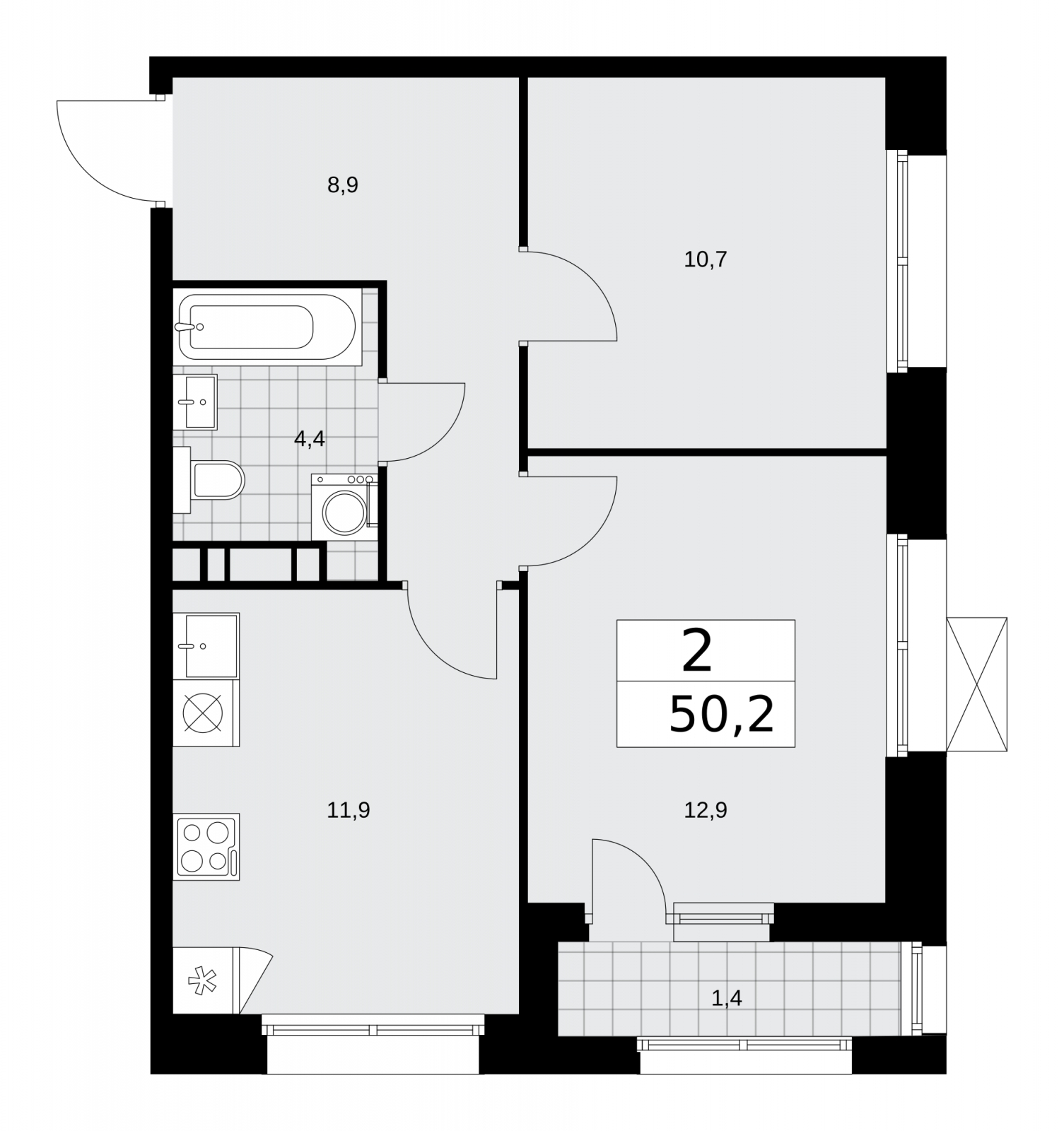 2-комнатная квартира в ЖК MYPRIORITY Basmanny на 2 этаже в 17 секции. Сдача в 3 кв. 2024 г.