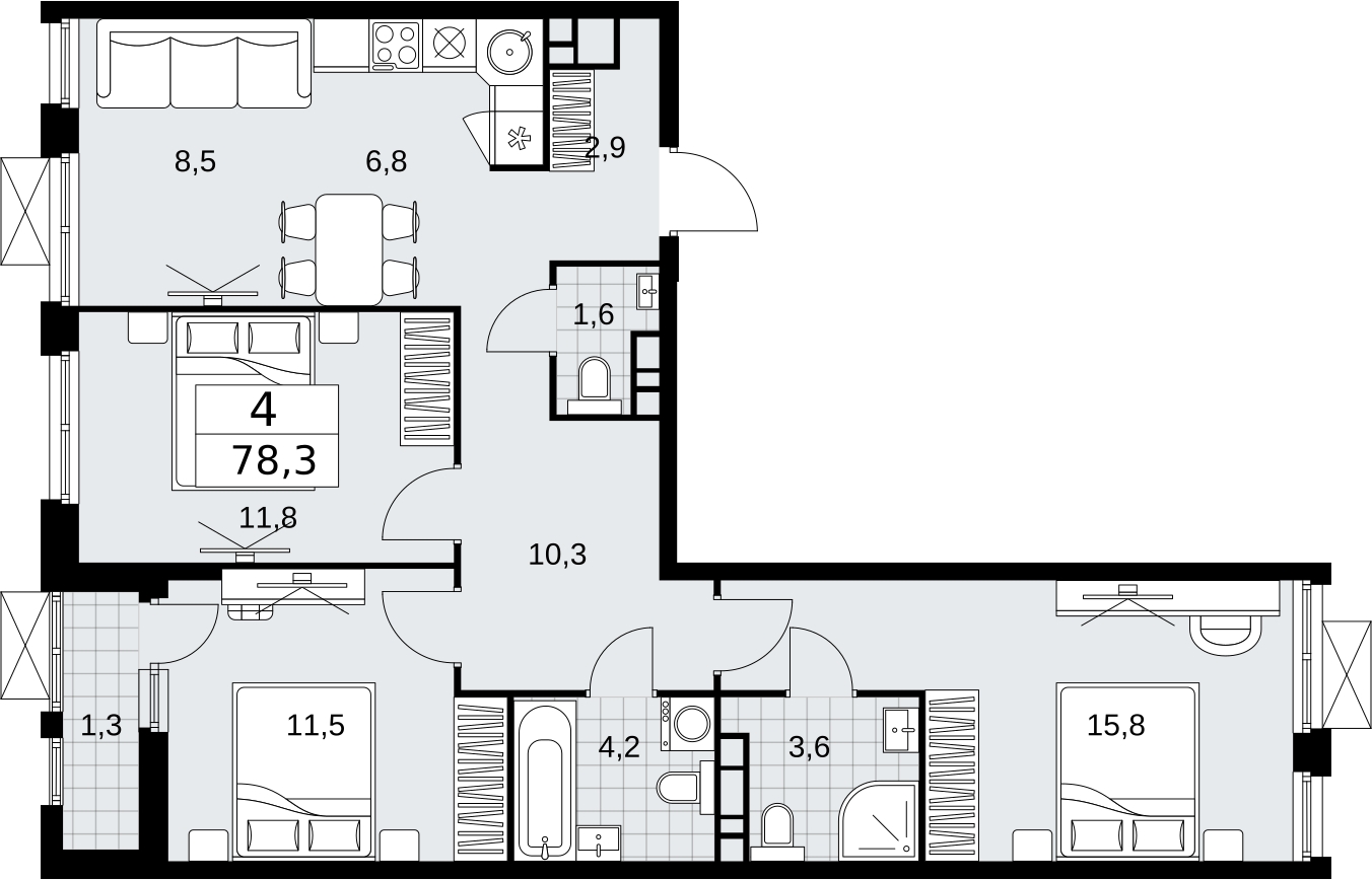 2-комнатная квартира с отделкой в ЖК Crystal на 33 этаже в 1 секции. Сдача в 4 кв. 2020 г.