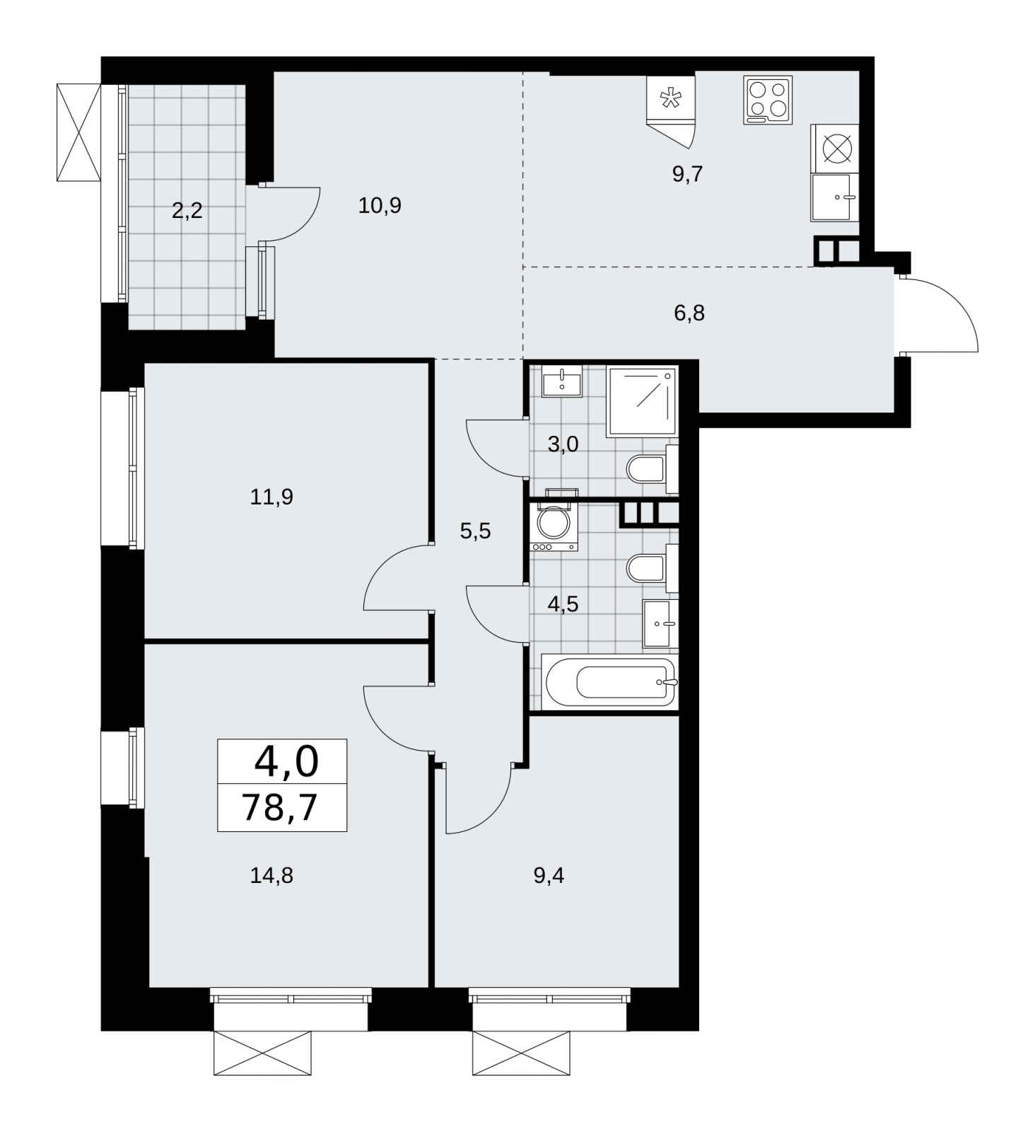 2-комнатная квартира с отделкой в ЖК Crystal на 35 этаже в 1 секции. Сдача в 4 кв. 2020 г.