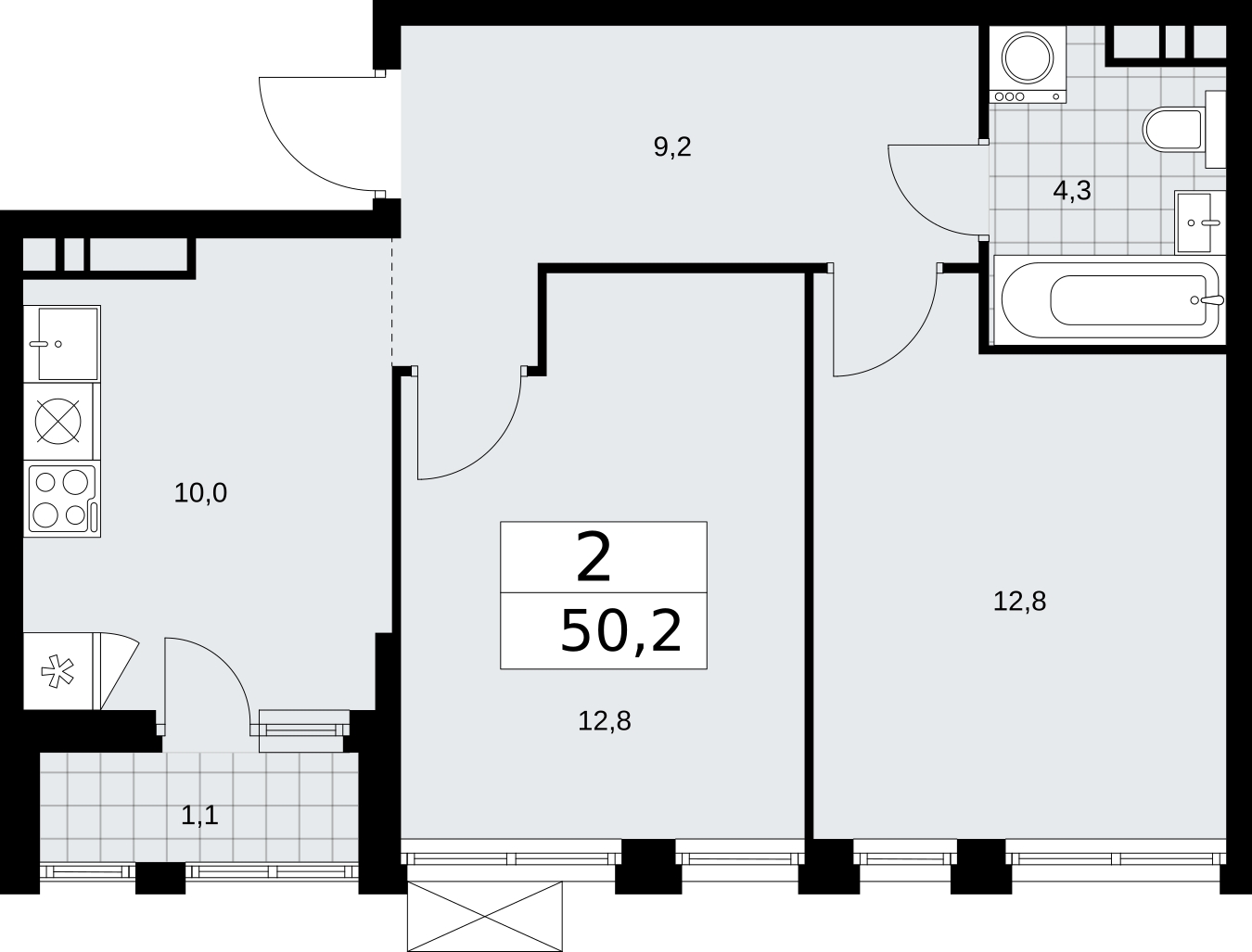 2-комнатная квартира с отделкой в ЖК Crystal на 38 этаже в 1 секции. Сдача в 4 кв. 2020 г.