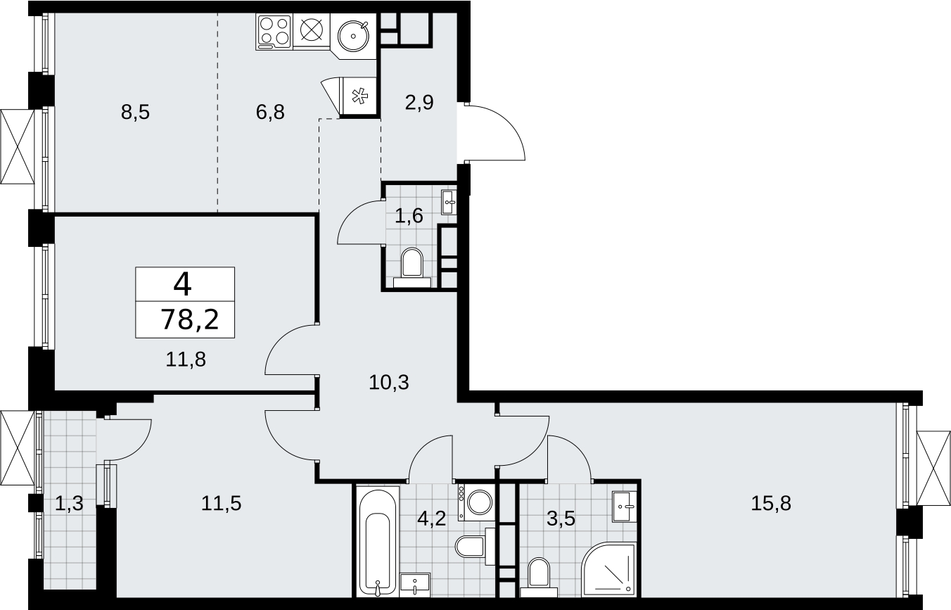 3-комнатная квартира с отделкой в ЖК Crystal на 35 этаже в 1 секции. Сдача в 4 кв. 2020 г.