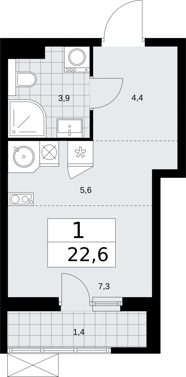 3-комнатная квартира в ЖК Бунинские кварталы на 7 этаже в 1 секции. Сдача в 4 кв. 2025 г.