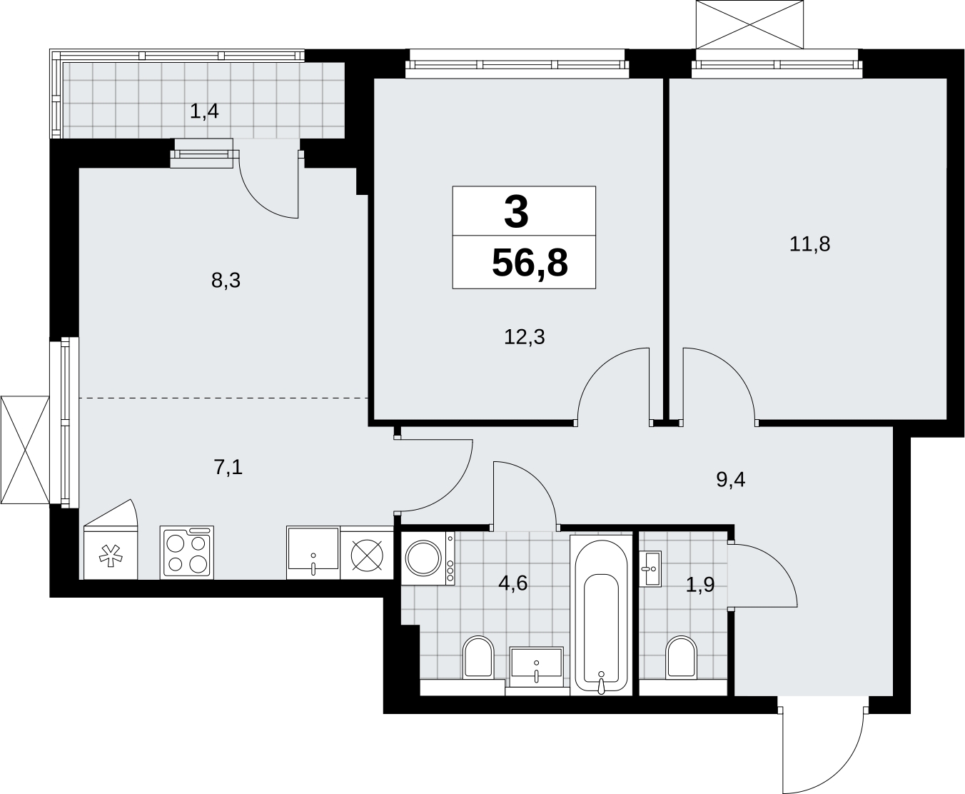3-комнатная квартира с отделкой в ЖК Бунинские кварталы на 15 этаже в 3 секции. Сдача в 2 кв. 2026 г.