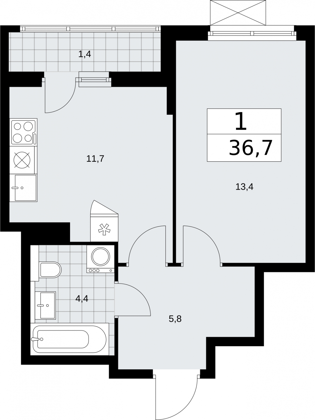 1-комнатная квартира (Студия) с отделкой в ЖК Бунинские кварталы на 7 этаже в 5 секции. Сдача в 2 кв. 2026 г.