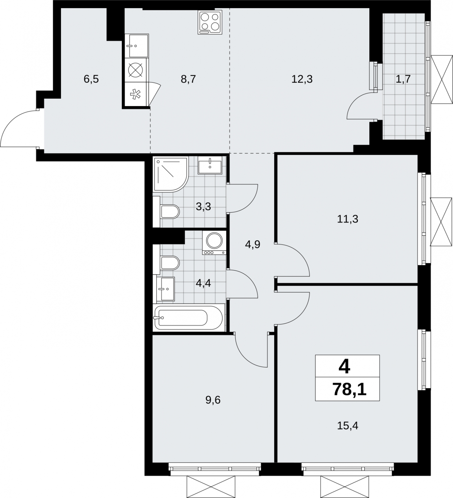3-комнатная квартира с отделкой в ЖК Бунинские кварталы на 9 этаже в 4 секции. Сдача в 2 кв. 2026 г.