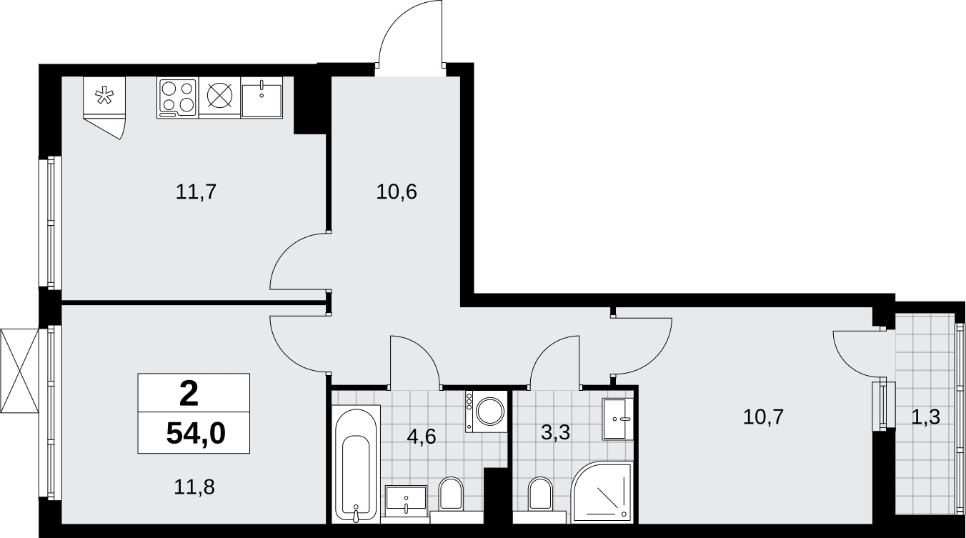 3-комнатная квартира в ЖК Бунинские кварталы на 10 этаже в 1 секции. Сдача в 2 кв. 2026 г.