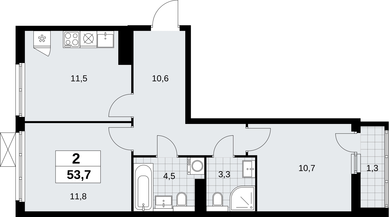 3-комнатная квартира в ЖК Бунинские кварталы на 11 этаже в 1 секции. Сдача в 2 кв. 2026 г.
