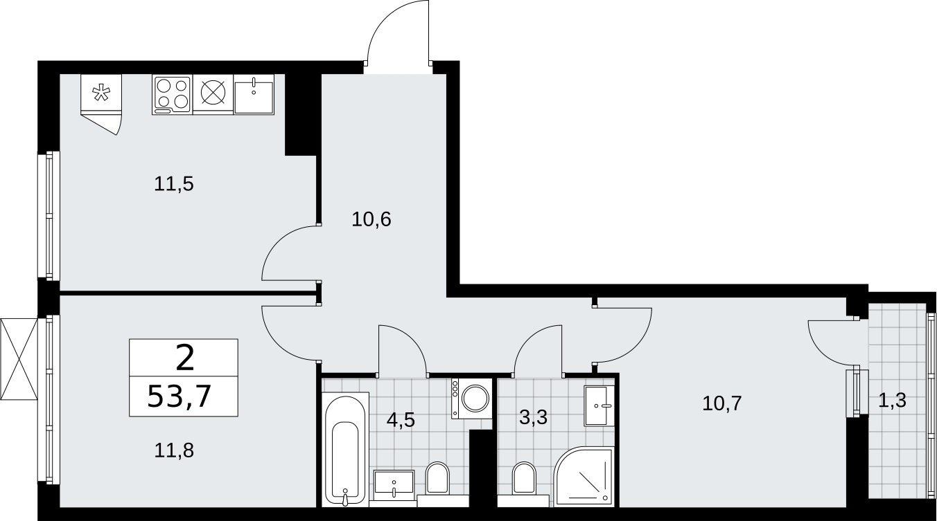 1-комнатная квартира (Студия) в ЖК Бунинские кварталы на 3 этаже в 2 секции. Сдача в 2 кв. 2026 г.