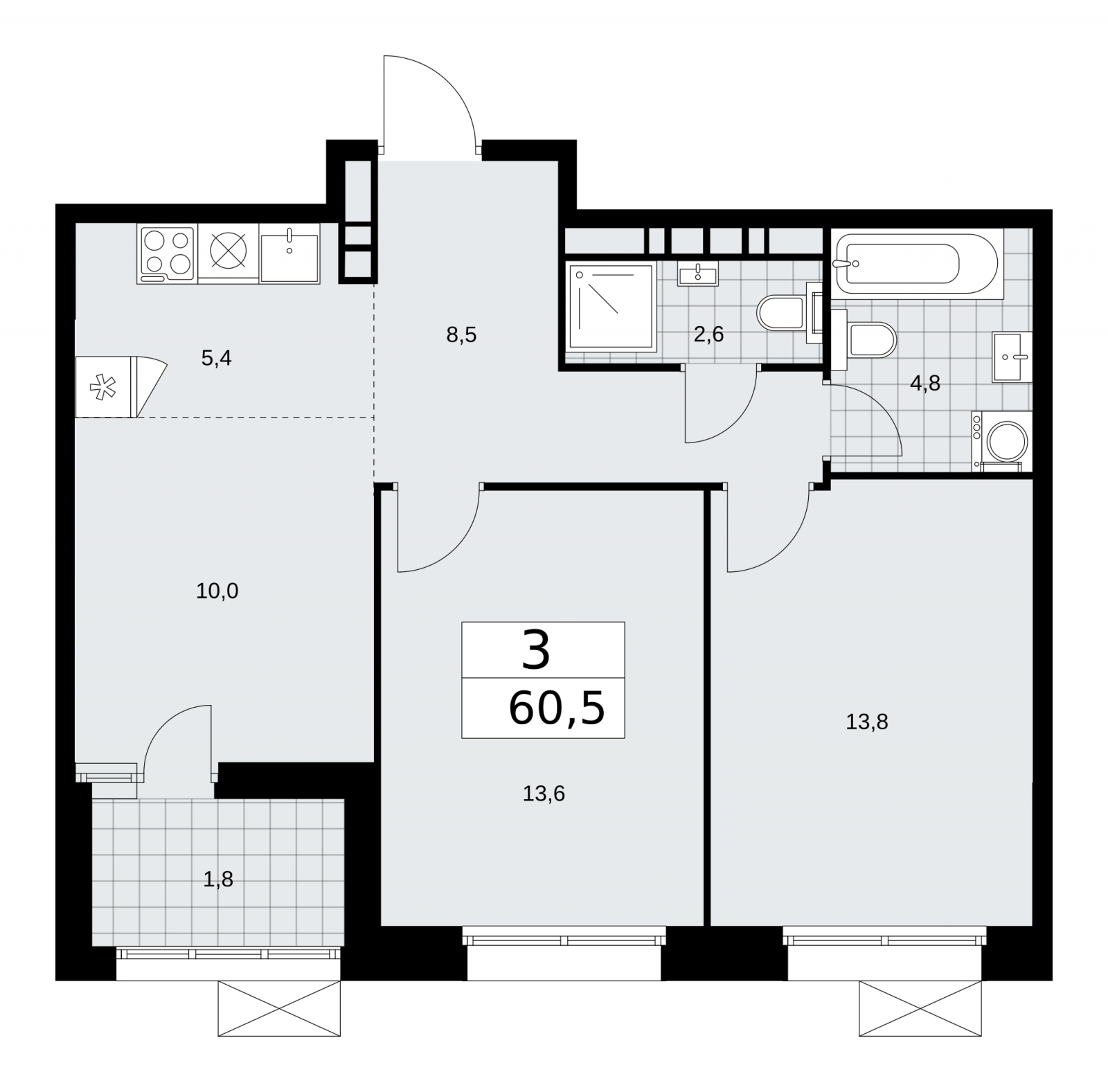 1-комнатная квартира в ЖК TopHILLS на 4 этаже в 1 секции. Сдача в 1 кв. 2023 г.