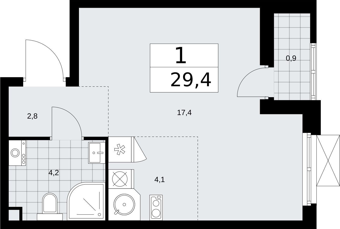 1-комнатная квартира (Студия) в ЖК TopHILLS на 19 этаже в 1 секции. Сдача в 1 кв. 2023 г.