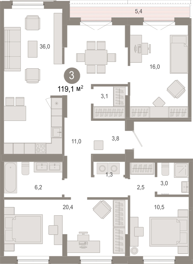 1-комнатная квартира в ЖК М_5 на 23 этаже в 1 секции. Сдача в 3 кв. 2025 г.