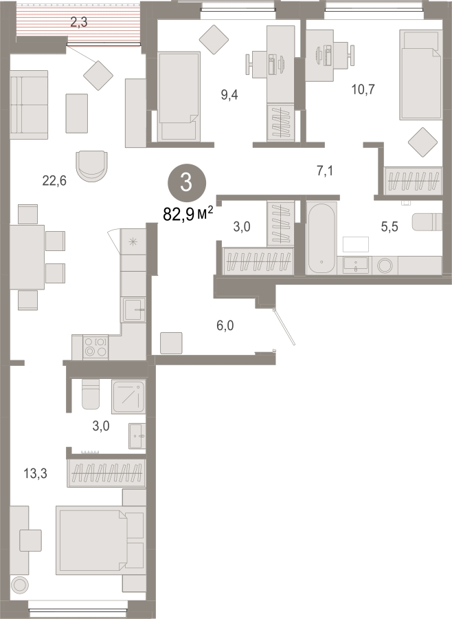 1-комнатная квартира в ЖК М_5 на 14 этаже в 1 секции. Сдача в 2 кв. 2025 г.