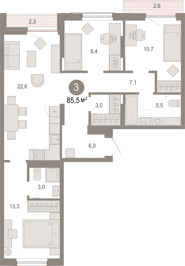 1-комнатная квартира в ЖК М_5 на 9 этаже в 1 секции. Сдача в 3 кв. 2025 г.