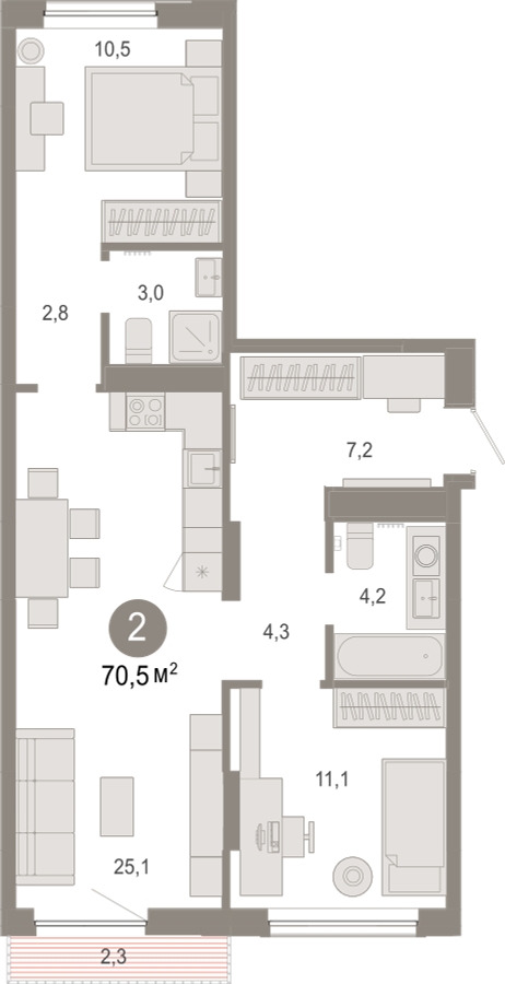 1-комнатная квартира в ЖК М_5 на 8 этаже в 1 секции. Сдача в 2 кв. 2025 г.