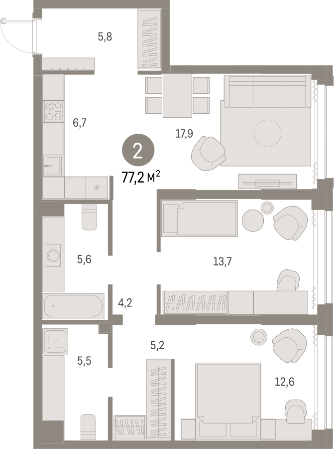 4-комнатная квартира в ЖК Бунинские кварталы на 6 этаже в 2 секции. Сдача в 2 кв. 2026 г.