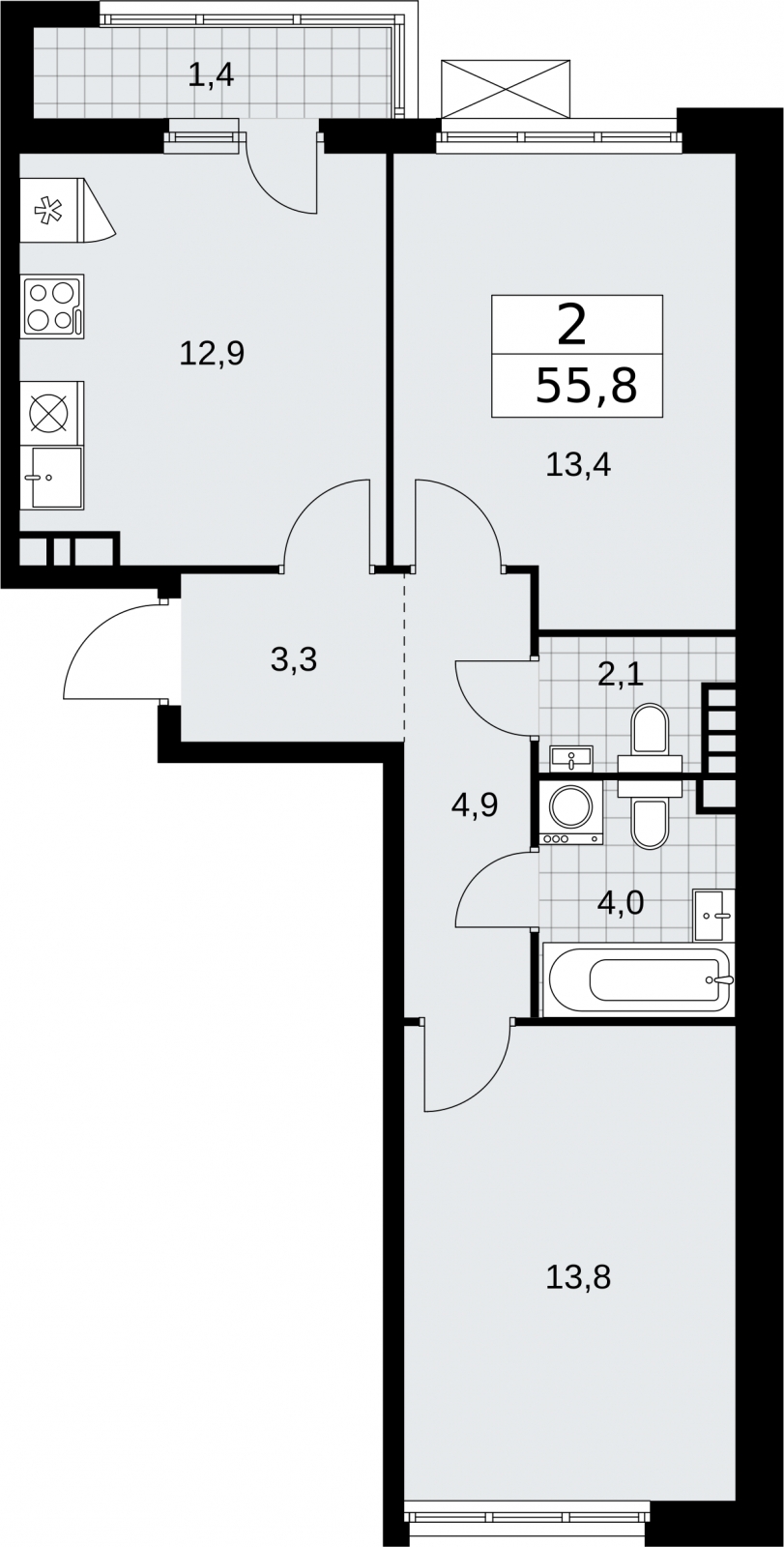 4-комнатная квартира в ЖК TopHILLS на 23 этаже в 1 секции. Сдача в 1 кв. 2023 г.
