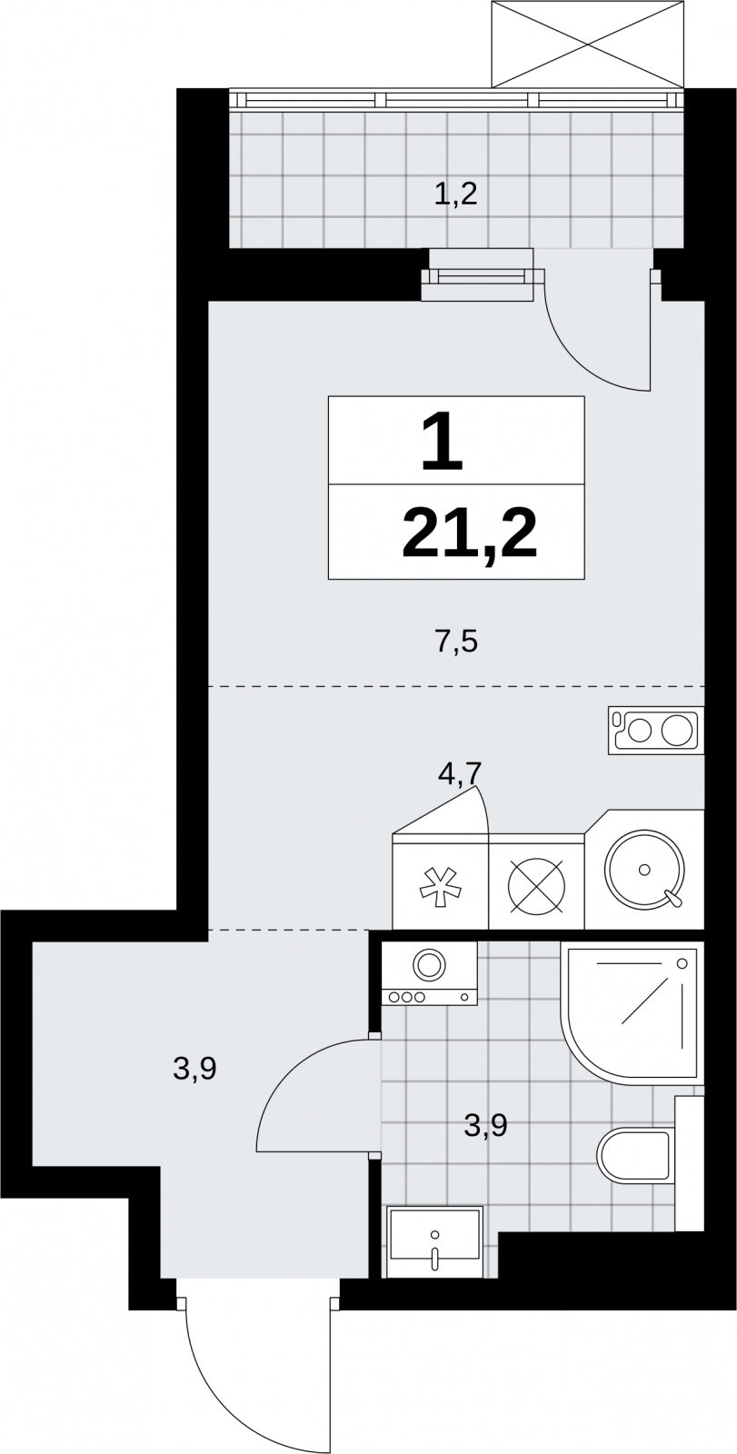 2-комнатная квартира в ЖК Бунинские кварталы на 20 этаже в 1 секции. Сдача в 2 кв. 2026 г.