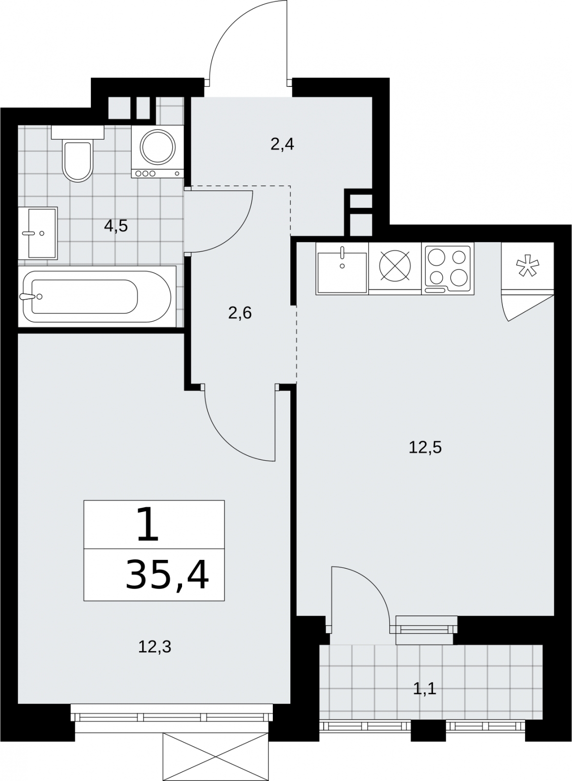 2-комнатная квартира в ЖК Бунинские кварталы на 2 этаже в 3 секции. Сдача в 2 кв. 2026 г.