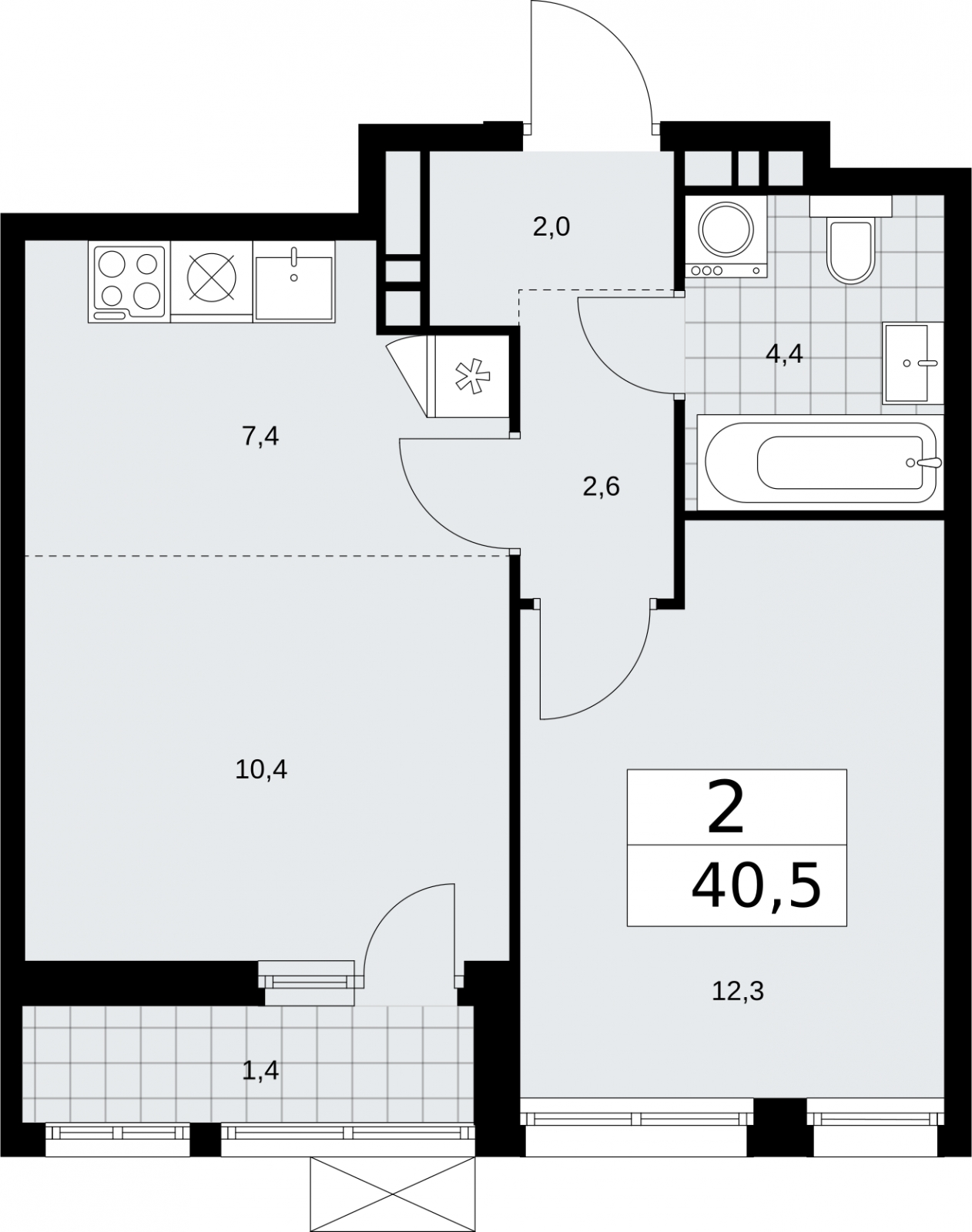 1-комнатная квартира в ЖК Бунинские кварталы на 13 этаже в 6 секции. Сдача в 4 кв. 2024 г.