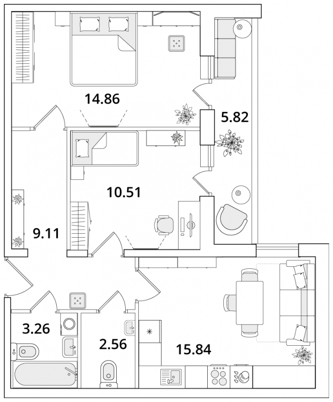 2-комнатная квартира в ЖК CUBE на 3 этаже в 1 секции. Сдача в 4 кв. 2024 г.